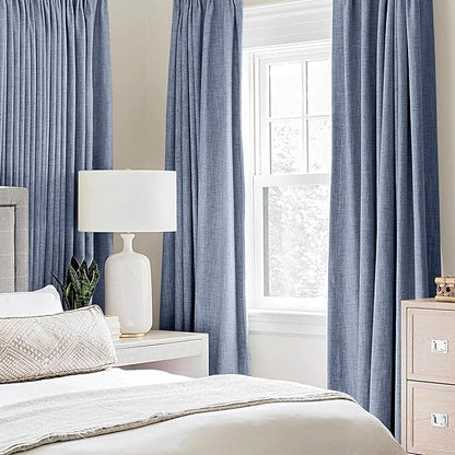 MIULEE Linen Blackout Curtains and Drapes 100% Room Darkening Thermal Insulated Grommet Window Panels with Coating 2 PCs W 42 x L 84 inches Stone Blue