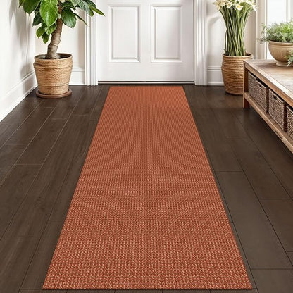 KOZYFLY Runners for Hallways 2x6 ft Washable Kitchen Runner Non Slip Rubber Backed Hall Runners Cotton Entryway Runner Rugs Floor Carpet for Indoor Backdoor Bedroom Kitchen, Orange/Tan