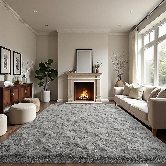LOCHAS Ultra Soft Indoor Modern Area Rugs Fluffy Living Room Carpets for Children Bedroom Home Decor Nursery Rug 5x8 Feet, Gray