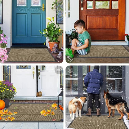 Smiry Front Door Mat Outside Entrance, Heavy Duty Sturdy Natural Rubber Doormat, Trap Dirt and Moisture, Easy Clean Low Profile Mats for Indoor Outdoor Entry, Irregular Triangle (47x32, Camel)