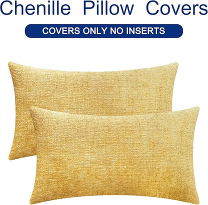 CaliTime Throw Pillow Covers Decorative 16 X 26 Inches Pack of 2 Cozy Chenille Cushion Cases for Couch Sofa Bed Living Room Home Gold