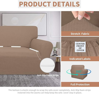 Easy-Going 100% Waterproof Chair Couch Cover,Dual Waterproof Sofa Cover, Stretch Jacquard Sofa Slipcover, Leakproof Furniture Protector for Kids, Pets, Dog and Cat (Chair, Camel)