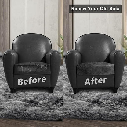 Leather Look Couch Cushion Covers Sofa Seat Slipcovers Sets Couches Furniture Protector for Sectional Armchair Loveseat Pets Kids Stretch Spandex Fabric (1 Cushion Armchair, Dark Grey)