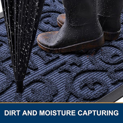 Smiry Welcome Door Mat Outside Entrance, Heavy Duty Trap Dirt and Moisture Easy Clean Low Profile Patio Porch Indoor Outdoor Front Doormat for Entry, 35x23 Inch, Navy Blue