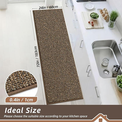 BEQHAUSE Kitchen Runner Rugs 24"x72", Non-Slip Kitchen Mats for Floor, Super Absorbent and Stain Resistant Kitchen Rug, Machine Washable Rugs for Kitchen, Hallway, Laundry & Sink, Brown