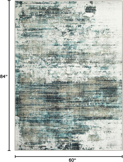 5x7 Area Rugs Washable Rug: Modern Abstract Living Room Rug Soft Anti-Skid Thin Carpet Indoor Floor Non-Shedding Carpets for Bedroom Dining Room Farmhouse Nursery Home Office - Green Multi