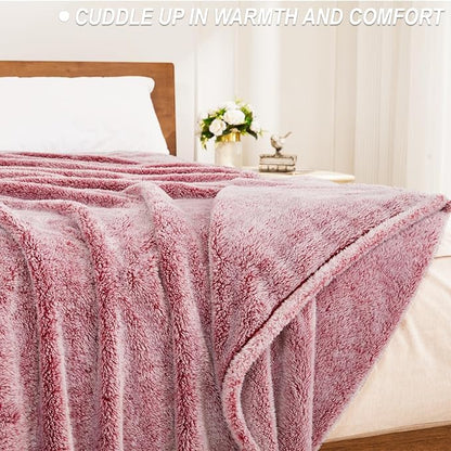 Exclusivo Mezcla Plush Fuzzy Fleece Throw Blanket Extra Large, Super Soft, Fluffy and Warm Blankets for Couch, Bed, All Season (Mixed Deep Red, 50x70 inches)