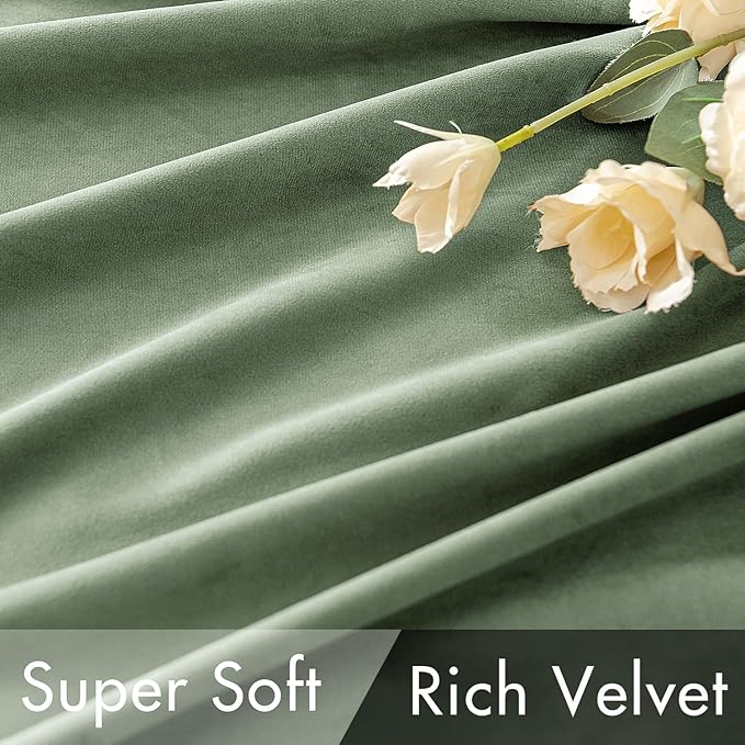 MIULEE Velvet Curtains 108 inches - Luxury Blackout Curtains for Bedroom Living Room Thermal Insulated Super Soft Window Drapes Rod Pocket & Back Tab, Sage Green, W52 x L108 inches, 2 Panels