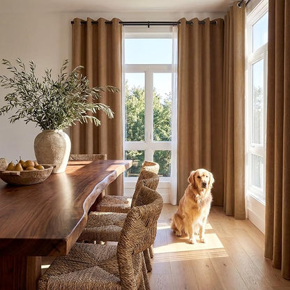 NICETOWN 100% Absolutely Blackout Linen Curtains for Bedroom Living Room, Gold Brown, 52" Wide, 2 Pieces, Privacy Vertical Thermal Insulated Window Drapes 84 inch Long for Shift Workers