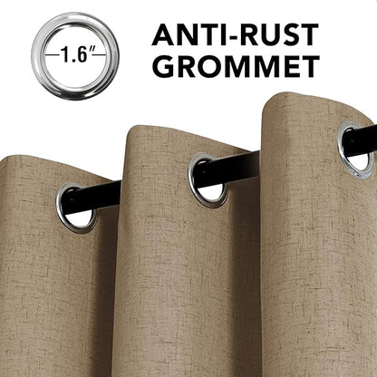 H.VERSAILTEX Linen Curtains 100% Blackout Curtains for Bedroom 96 inch Long Full Light Blocking Nature Linen Blended Window Curtains for Living Room Nickel Grommet (2 Panels, Heathered Macchiato)