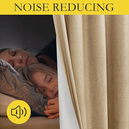 NICETOWN 100% Absolutely Blackout Linen Curtains with Thermal Insulated White Liner, Camel, W42 x L90, 2 Panels, Long Curtains 90 inch Length for Patio Door, Doorway, Office, Overnight Shiftworker