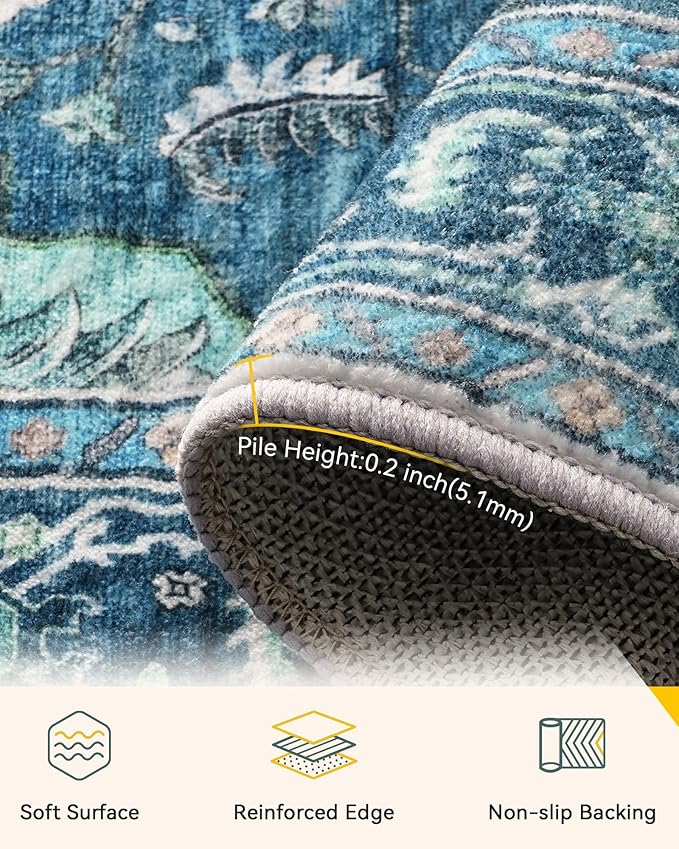 RELEANY Area Rugs 2'x4' Kitchen Rugs Entry Rug Small Rugs for Entryway Kitchen Bathroom Door Mat Indoor Entrance,Washable Non Slip, Teal Green Lake Blue Turquoise