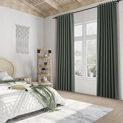 Guken Olive Green 100% Blackout Curtains 96 Inch Length 2 Panels Set for Living Room Bedroom Back Tab Thermal Insulated Black Out Linen Drapes Room Darkening Window Curtains 96 Inches Long