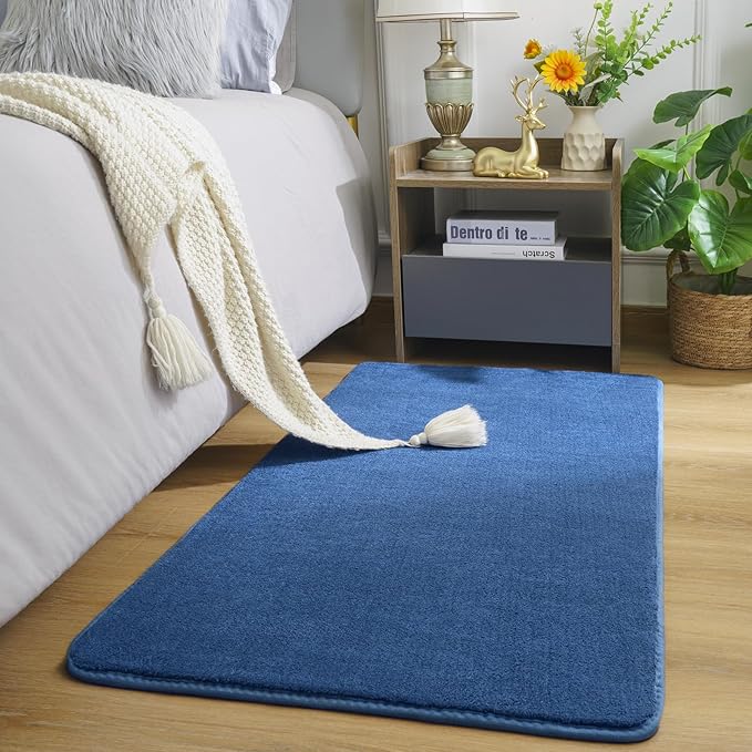 Amearea Modern Washable Runner Rugs, 2x4 Feet Blue Bedroom Runner, Small Area Rug for Living Room, Non-Slip Memory Foam Rug for Hallway Entryway Kids Boys Girls Laundry