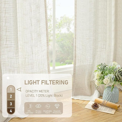 LAMIT Short Kitchen Linen Curtains 30 Inch Length for Small Windows, Cream Ivory Semi Sheer Light Filtering Panels Back Tab and Rod Pocket Cafe Drapes for Half Window, 2 Panels, 25 x 30 Inch