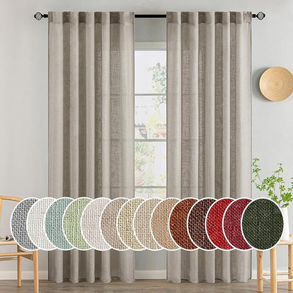 MIULEE Burlywood Birch Linen Curtains 84 Inch Length 2 Panels for Bedroom Living Room, Soft Linen Textured Window Drapes Semi Sheer Light Filtering Back Tab Rod Pocket Farmhouse Burlap Look Decor