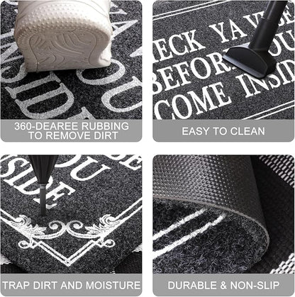 Front Door Door Mat Indoor Outdoor Entrance Doormat Rubber Welcome Door Mat,Check Ya Vibe Before You Come Inside Mats, Anti Slip Easy to Clean Corridor Entry Mat Gray 36" x 24"