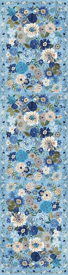 Rug for Hallways Kitchen Rug 2'6" x 14', Non Slip Washable Rugs with Rubber Backing Soft Floral Carpet Runner for Hallways, Kitchen, Laundry, Bedroom, Bathroom(2.6 x 14, Blue Garden)