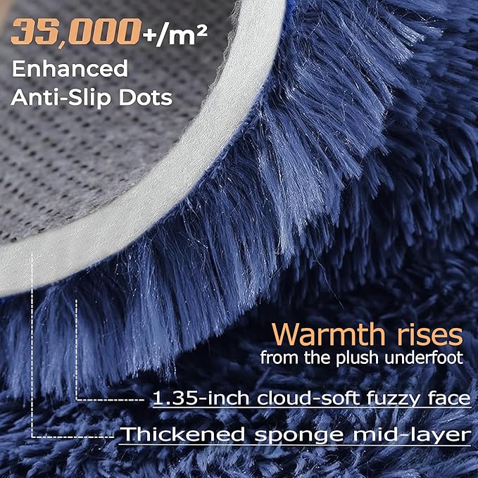 5x7 Area Rug for Living Room: Fluffy Shag Soft Washable Rugs Fuzzy Plush Indoor Carpet for Bedroom Nursery Playroom Dorm Kids Girls Boys Room (Navy Blue, 5'x7')