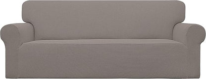 Easy-Going Stretch Sofa Slipcover 1-Piece Sofa Cover Furniture Protector Couch Soft with Elastic Bottom for Kids, Polyester Spandex Jacquard Fabric Small Checks (Sofa, Taupe)