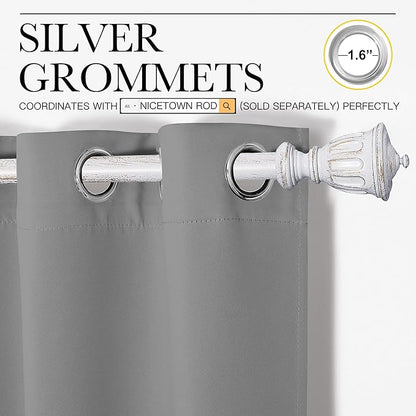 NICETOWN Silver Grey Blackout Curtain Panels for Bedroom, Thermal Insulated Grommet Top Blackout Draperies and Drapes for Basement (2 Panels, W55 x L68-inch)