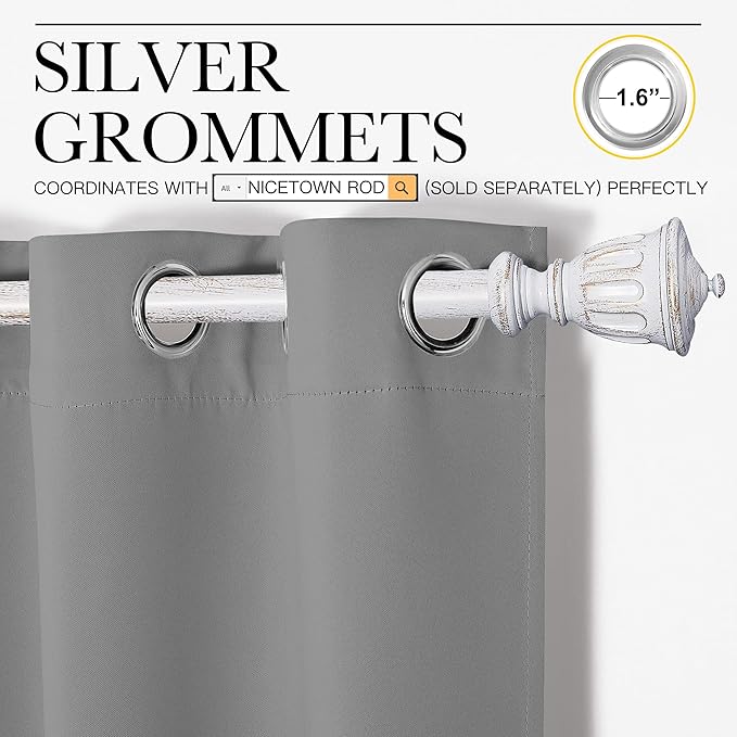 NICETOWN Silver Grey Blackout Curtain Panels for Bedroom, Thermal Insulated Grommet Top Blackout Draperies and Drapes for Basement (2 Panels, W34 x L45-inch)