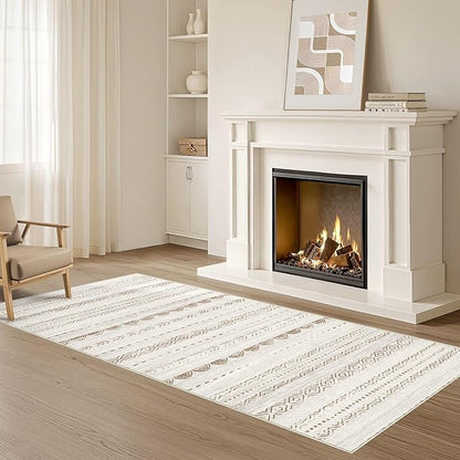Nakagishi Runner Rug Kitchen Washable Rugs: 2x6 Non-Slip Boho Soft Modern Stain Resistant Indoor Floor Neutral Farmhouse Throw Carpet for Hallway Bathroom Laundry Room Entryway Bedroom- Beige