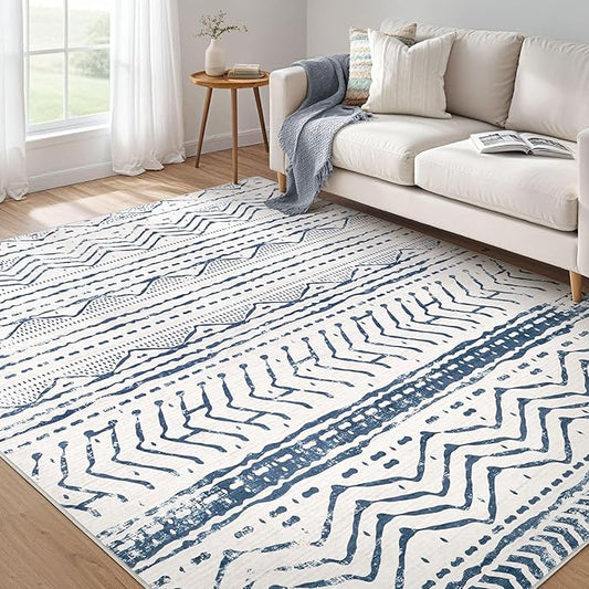 Nakagishi 5x7 Area Rug Living Room: Machine Washable Boho Large Neutral Farmhouse Stain Resistant Indoor Floor Rugs Moroccan Carpet for Bedroom Nursery Dorm Classroom Playroom Dining Room- Navy Blue