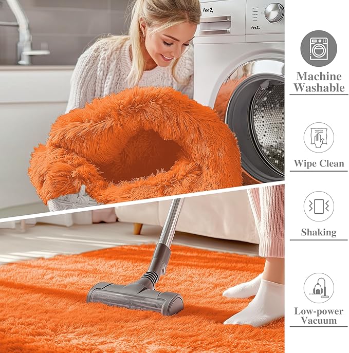 OLANLY 6x9 Machine Washable Large Area Rugs for Living Room, Bedroom, Soft Fluffy Shaggy Bedside Rug, Indoor Floor Carpet for Kids Girls and Boys, Dorms, Nursery, Home Decor Aesthetic, Orange