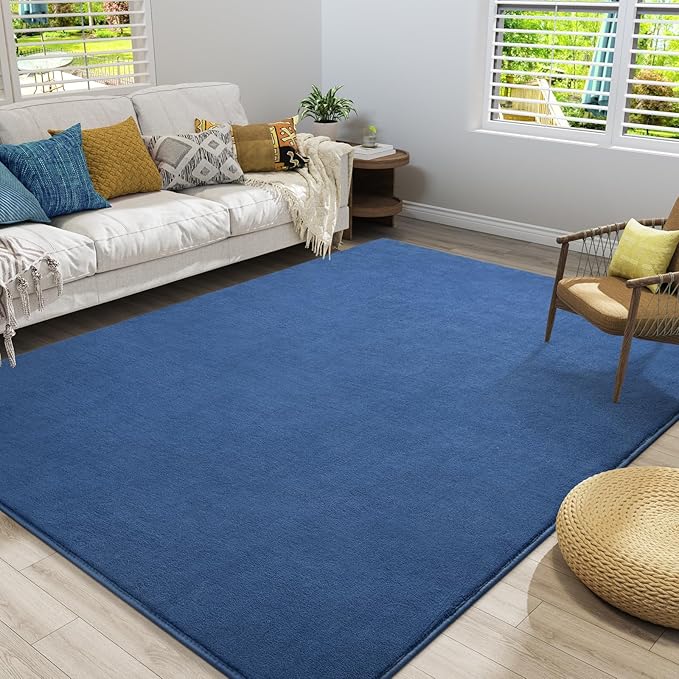Amearea Large Modern Area Rugs for Bedroom Living Room, 6x9 Feet Blue Thickened Memory Foam Rug, Fluffy Indoor Washable Rugs Non Slip Minimalist Carpet for Boys Girls Dorm Nursery Room Decor