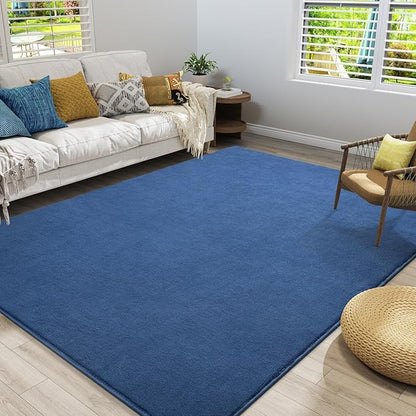 Amearea Modern Area Rugs for Bedroom Living Room, 4x6 Feet Blue Thickened Memory Foam Rug, Fluffy Indoor Washable Rugs Non Slip Minimalist Carpet for Kids Boys Girls Dorm Nursery Room Decor