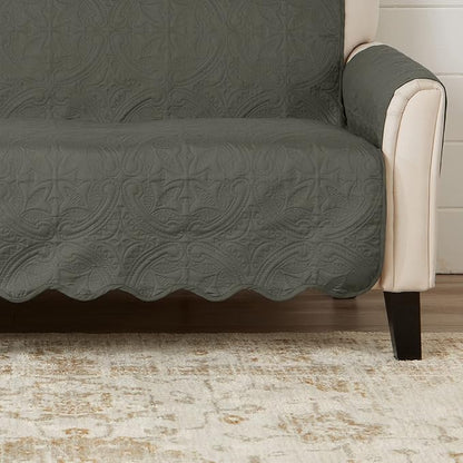 Great Bay Home Reversible Chair Cover - Washable Slipcover Furniture Protector with Elastic Straps - Perfect for Kids & Pets - Quilted & Stitched Detail (Sage Green/Light Gray)