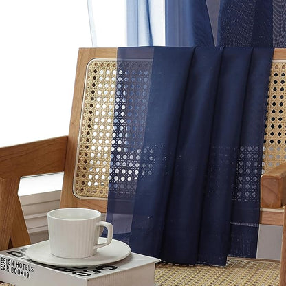 Aiyufeng Navy Blue Sheer Curtains 90 inch Length 2 Panels Set, Airy Soft-Touching Rod Pocket Voile Drapes for Living Room/Bedroom, Each 42W x 90L