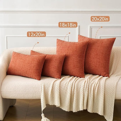 MIULEE Pack of 2 Couch Throw Pillow Covers 20x20 Inch Soft Burnt Orange Chenille Pillow Covers for Sofa Living Room Solid Dyed Pillow Cases