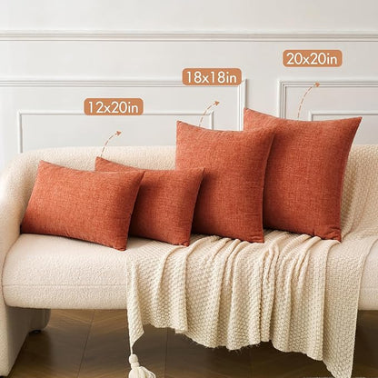MIULEE Pack of 2 Couch Throw Pillow Covers 12x20 Inch Soft Burnt Orange Chenille Lumbar Pillow Covers for Sofa Living Room Solid Dyed Cases