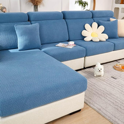 Sofa Covers Couch Covers for Sofa Pet Friendly Couch Cushion Covers Universal Sofa Covers Washable Stretch Slipcovers for Sectional Sofa (Texture Blue, 2 Seats + Chaise Cover)