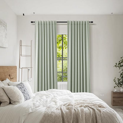 Guken 100% Blackout Curtains 120 Inch Length 2 Panels Set for Living Room Bedroom Back Tab Thermal Insulated Black Out Linen Drapes Room Darkening Window Curtains Mist Sage 52x120
