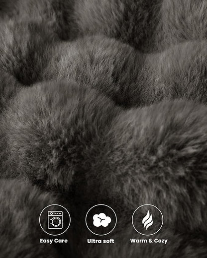 Ultra Soft Cozy Faux Fur Throw Blanket-Fuzzy Plush Thick Bubble Blanket, Fluffy Blanket for Couch, Sofa, Bedroom, and Living Room, 50x60 Inches, Dark Grey Taupe