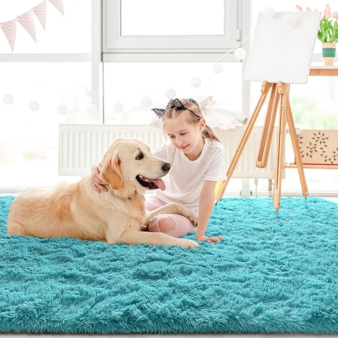 LOCHAS Ultra Soft Indoor Modern Area Rugs Fluffy Living Room Carpets for Children Bedroom Home Decor Nursery Rug 6x9 Feet, Blue