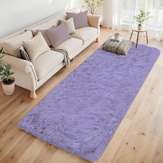 2x6 Runner Rug for Bedroom: Fluffy Shag Soft Washable Rugs Small Fuzzy Plush Indoor Carpet for Hallway Bedside Dorm Kids Girls Boys Room (Purple, 2'x6')