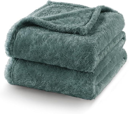 Exclusivo Mezcla Plush Fuzzy Fleece Bed Blanket King Size, Super Soft, Fluffy and Warm Blankets for Couch, Bed, All Season (Celadon, 90x104 inches)