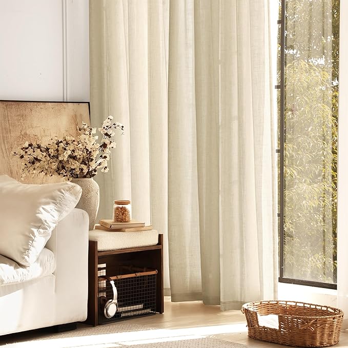 Greyish Beige Linen Curtain 102 inch Length 2 Panels Set Back Tab Light Filtering Living Room Curtain Drapes Home Office Modern Minimalist Decor Farmhouse Boho Neutral Semi Sheer Curtain 102 inch Long