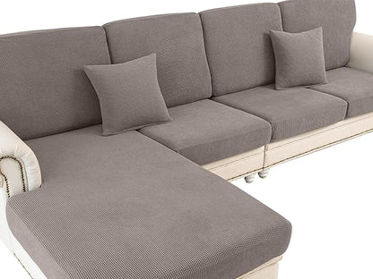 Couch Cushion Cover Chaise Lounge Cover Washable Separate Seat Chaise Couch Cover Stretch Sectional Sofa Slipcover(1 Piece for Chaise or Sofa 3-Seater, Taupe)