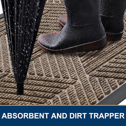Smiry Front Door Mat Outside Entrance, Heavy Duty Sturdy Natural Rubber Doormat, Trap Dirt and Moisture, Easy Clean Low Profile Welcome Floor Mats for Indoor Outdoor Entry, 35X23 Inch, Taupe