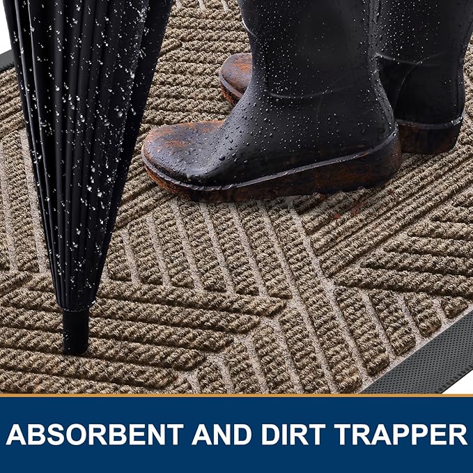 Smiry Front Door Mat Outside Entrance, Heavy Duty Sturdy Natural Rubber Doormat, Trap Dirt and Moisture, Easy Clean Low Profile Mats for Indoor Outdoor Entry, Irregular Triangle (29.5x17, Taupe)