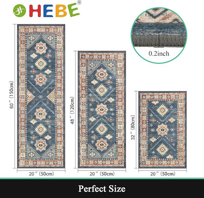 HEBE Boho Kitchen Rug Sets 3 Piece with Runner Non Slip Kitchen Rugs and Mats Washable Kitchen Mats for Floor Thick Kitchen Floor Mat Carpet Runner Rugs for Hallway Laundry Holiday Decor