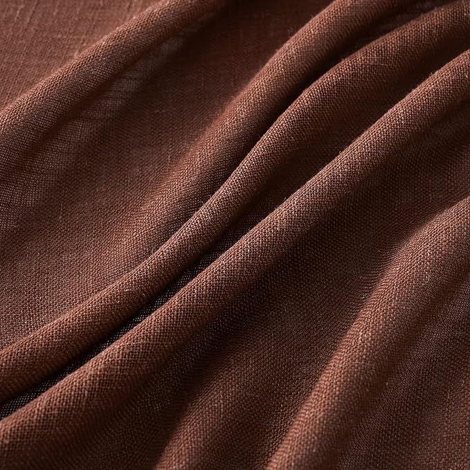 MIULEE Chocolate Brown Linen Curtains 96 Inch Long for Bedroom Living Room, Soft Thick Linen Textured Window Drapes Semi Sheer Light Filtering Back Tab Rod Pocket Burlap Look Decor, 2 Panels