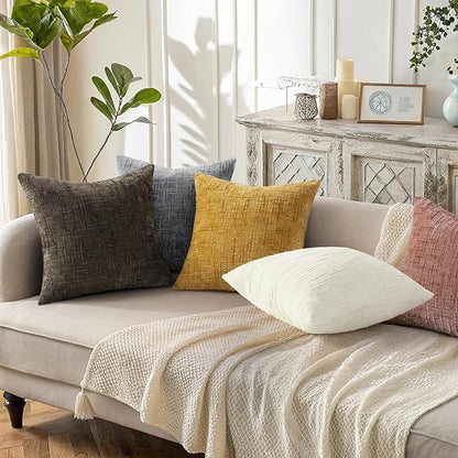 decorUhome Summer Pink Chenille Throw Pillow Covers 18x18 Set of 2 Textured Soft Cozy Slubby Couch Pillow Covers Modern Farmhouse Boho Decorative Pillow Cases for Bed Sofa Living Room