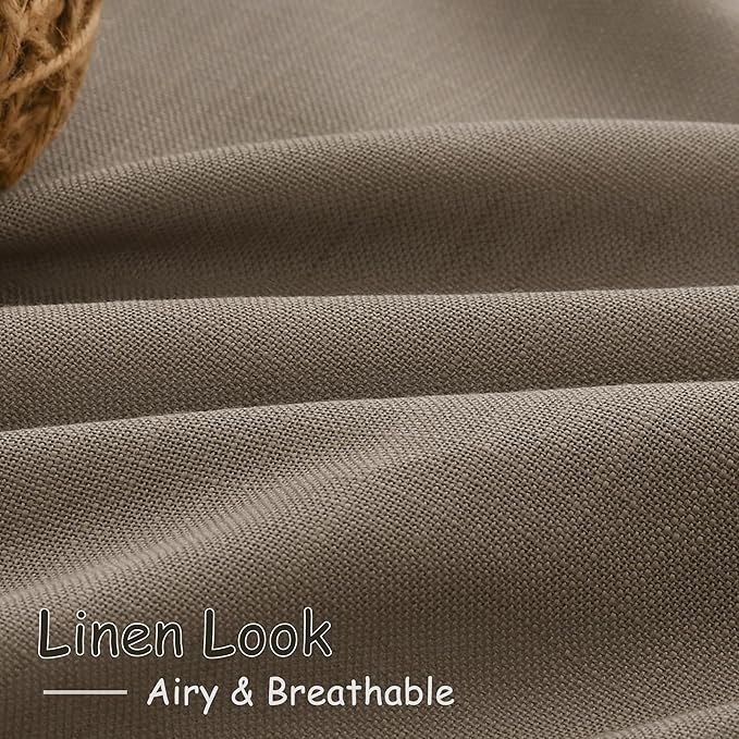 Nanspring Dark Taupe Linen Curtains 80 Inches Length for Living Room Back Tab Rod Pocket Semi Sheer Linen Drapes Muted Neutral Boho Linen Textured Window Curtain for Dining Room Bedroom 52X80 Inches