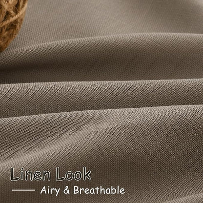 Nanspring Dark Taupe Linen Curtains 80 Inches Length for Living Room Back Tab Rod Pocket Semi Sheer Linen Drapes Muted Neutral Boho Linen Textured Window Curtain for Dining Room Bedroom 52X80 Inches